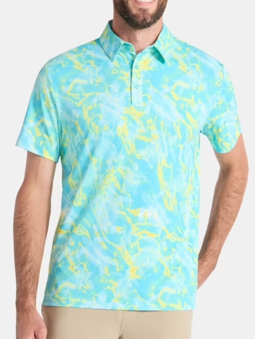 NWT BirdieBound Aqua Sea Turtle Tie-Dye Printed Golf Polo Shirt